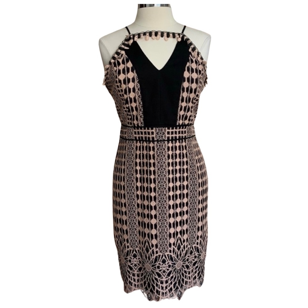 HARLYN Dress Halter Lace NWT Large Black Pink